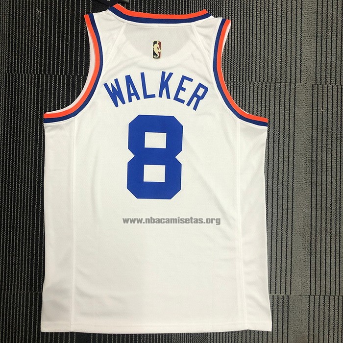 Camiseta New York Knicks Kemba Walker NO 8 75th Anniversary Blanco